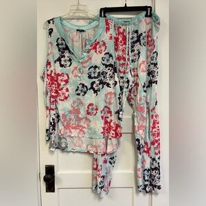 Midnight Womens Sleep Set Mint Green with Mint Floral Bottom 3X pajamas